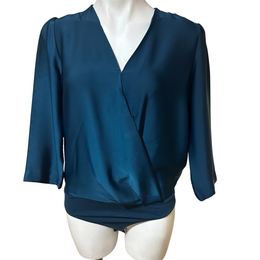 New York & Company Teal Wrap Blouse